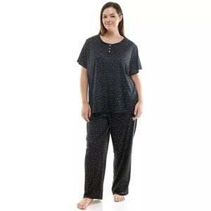 NWT Croft Barrow Pajamas Set Womens SIZE 2X Plus Top & Pants Black Polyester